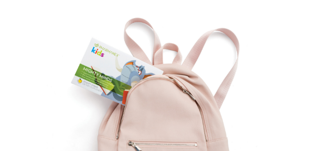 Mighty Minds children health in pink backpack box of mighty minds in pink backpack